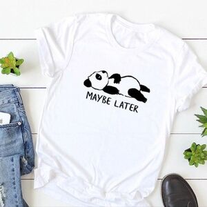 Women's Maybe Later Panda T-Shirt, Cropped Size M Used